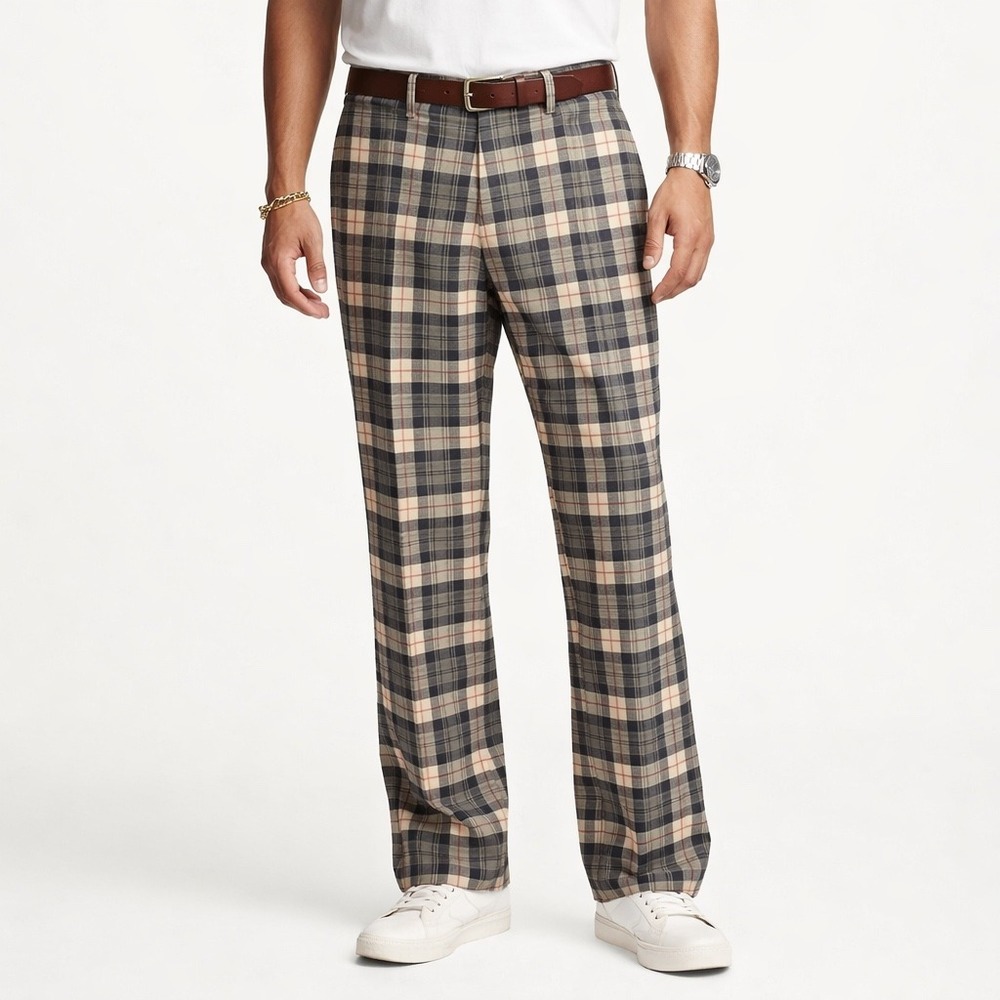 Ian Poulter Design Plaid Golf Pants Men 36x32 Milled Wool Tartan British Trouser